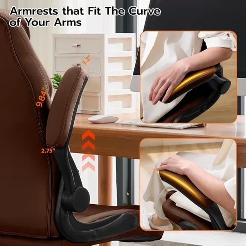Miniatura 8 de Silla de escritorio de oficina, silla ergonómica para computadora con brazos abatibles acolchados y soporte lumbar ajustable, silla ejecutiva