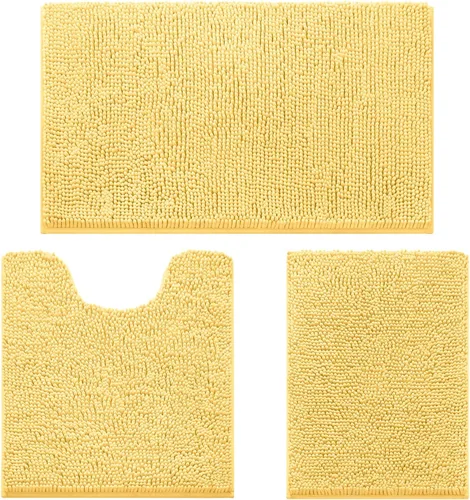 Miniatura 10 de HOMEIDEAS Juego de 3 alfombras de baño, ultra suaves, antideslizantes, absorbentes, de chenilla, juego de alfombrillas de baño para inodoro (beige)