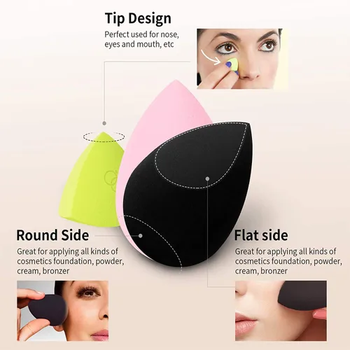 Miniatura 3 de Docolor 6+1 esponjas de maquillaje y brocha, esponja de belleza para mezclar base y cepillo Kabuki de parte superior plana, líquido, crema, polvo