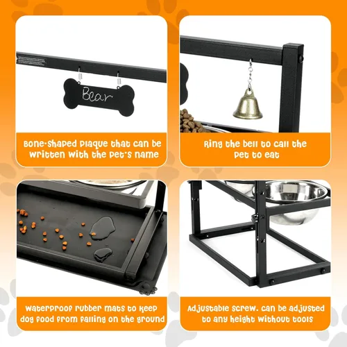 Miniatura 4 de SHAINFUN Soporte de Cuencos Elevados/Alzados para Perros con Altura Ajustable con Dos Cuencos de Comida de Acero Inoxidable de 1.7L y Tapete a