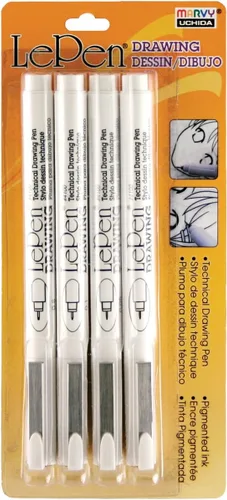 UCHIDA OF AMERICA, CORP. Le Pen - Juego de dibujo técnico de 4 unidades, 0.002 in, .0.039 in, .0.197 in, 0.031 in, negro