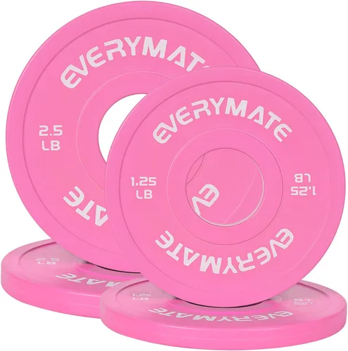 Miniatura 12 de EVERYMATE Placas de Peso Rosa 10LB 15LB 25LB 35LB 45LB Placas Olímpicas Bumper Placas de Peso con Agarre para Entrenamiento de Fuerza y Crossfit