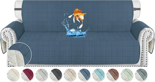 Miniatura 29 de MAXIJIN Fundas impermeables para sofá de 3 cojines, aptas para mascotas, fundas acolchadas para sofá de 69 pulgadas, lavables, protector de sofá