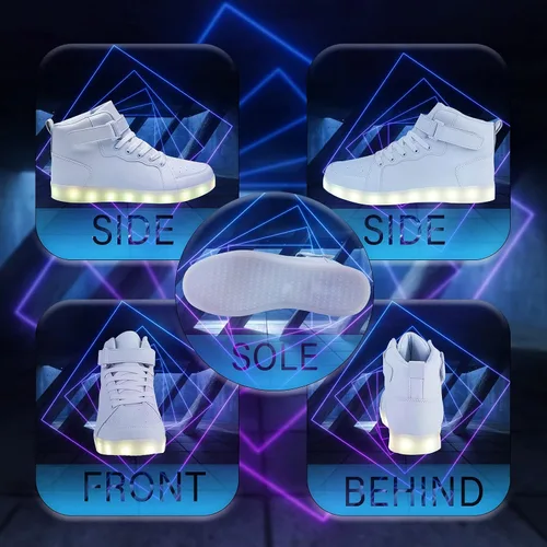Miniatura 6 de Zapatos con luz LED para niños, tenis de caña alta para niños y niñas, zapatos de baile de hip-hop para Halloween, fiesta de Navidad con carga USB