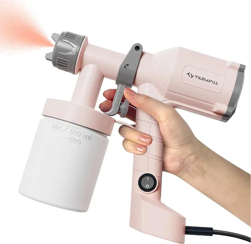 Miniatura 9 de Tilswall HVLP - Pulverizador de pintura, pistola eléctrica ultraligera con taza desmontable de 20 onzas líquidas, 2 boquillas y 3 patrones, perfecto