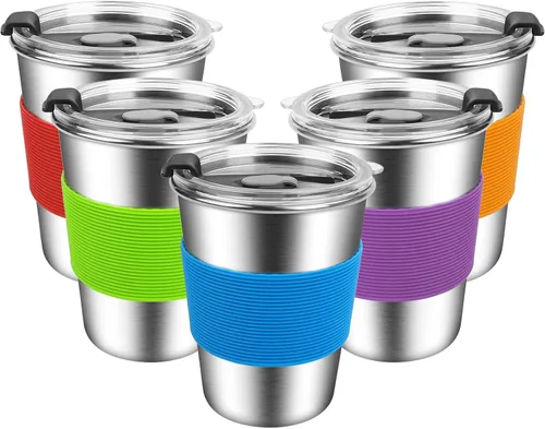 Miniatura 10 de ShineMe Vasos para niños con pajitas y tapas, 12 onzas, a prueba de derrames, con mangas, vaso de agua reutilizable para bebidas frías y calientes