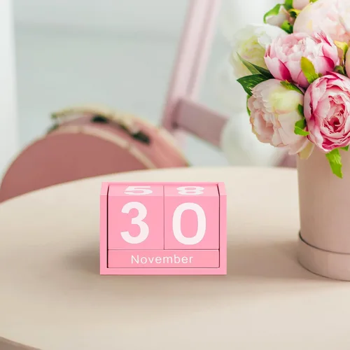 Miniatura 2 de Calendario de Bloques de Madera para Escritorio, Calendario Perpetuo de Escritorio de Tamaño Pequeño, Lindo Juego de Bloques de Fecha para Rosa