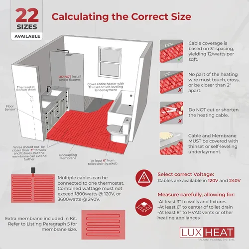 Miniatura 6 de LuxHeat Sistema eléctrico de calefacción por suelo radiante de 100 pies cuadrados - Kit de suelo eléctrico con calefacción de 120 V - Incluye