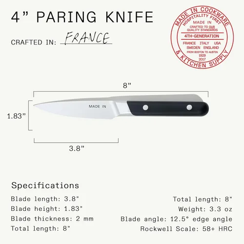 Miniatura 5 de Made In Cookware - Cuchillo de pelar de 4" Francia - Mango negro de trufa de espiga completa