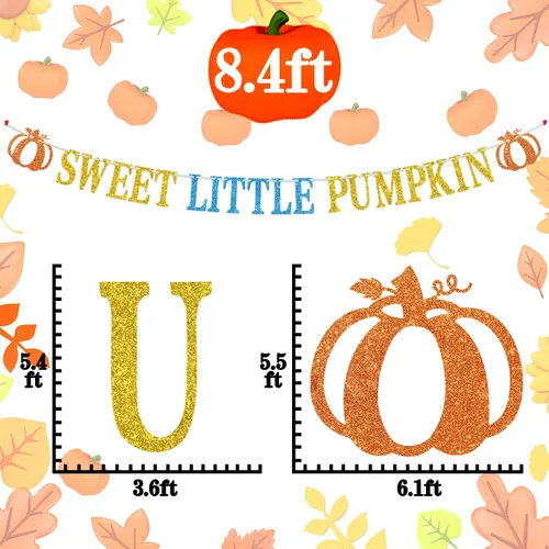 Miniatura 2 de Cartel de calabaza con texto en inglés "Sweet Little Pumpk", con temática de otoño, para baby shower, cumpleaños, Acción de Gracias, suministros