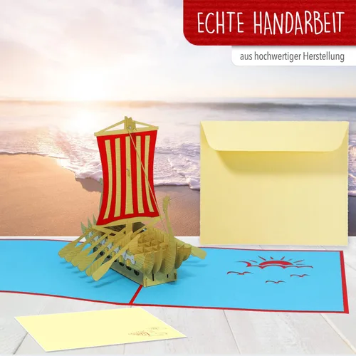 Miniatura 4 de LIN Tarjeta de felicitación 3D desplegable para fanáticos de los vikingos o como tarjeta de regalo para un recorrido en barco, barco vikingo