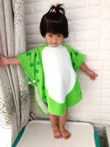 Miniatura 5 de Toalla de baño para niños, bata con capucha, poncho de natación para playa, patrón de dinosaurio, para niños de 0 a 8 años Verde
