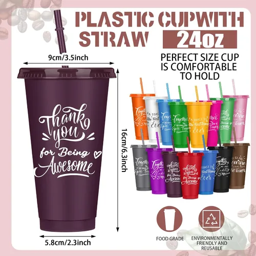 Miniatura 2 de Mifoci Regalos a granel de agradecimiento para empleados Tazas de plástico de 24oz con tapa con pajita para compañeros de trabajo, profesores