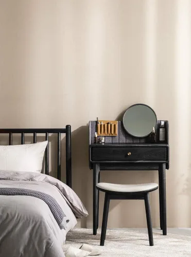 Miniatura 2 de URFORESTIC Taburete de tocador de madera de roble, moderno taburete de maquillaje con superficie de asiento cóncavo, capacidad de 300 libras, fácil