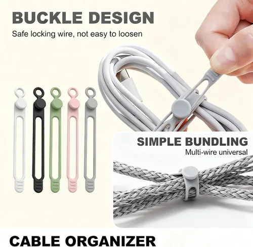Miniatura 3 de Organizador de cables de silicona, bridas para cables, organizador de cables reutilizable, organizador de cables para agrupación y fijación