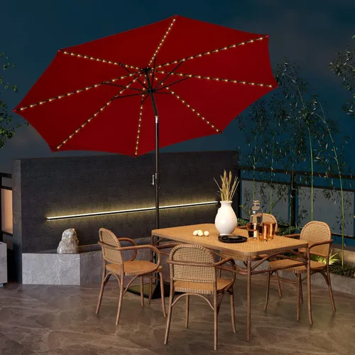 Miniatura 8 de Tangkula Sombrilla solar de 10 pies, sombrilla de patio con 112 luces LED, sombrilla de mercado de mesa al aire libre con mango de elevación