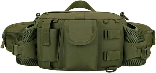 Miniatura 11 de Riñonera táctica con 2 bolsillos para botella de agua, riñoneras militares, impermeable, para caza, senderismo, correr, Negro -, Riñonera