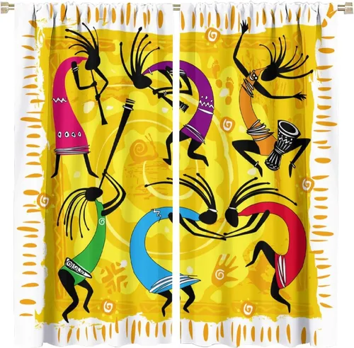 Miniatura 44 de Kokopelli - Cortinas opacas para cocina, decoración de sala de estar, dormitorio, 21 x 45 pulgadas, 2 paneles