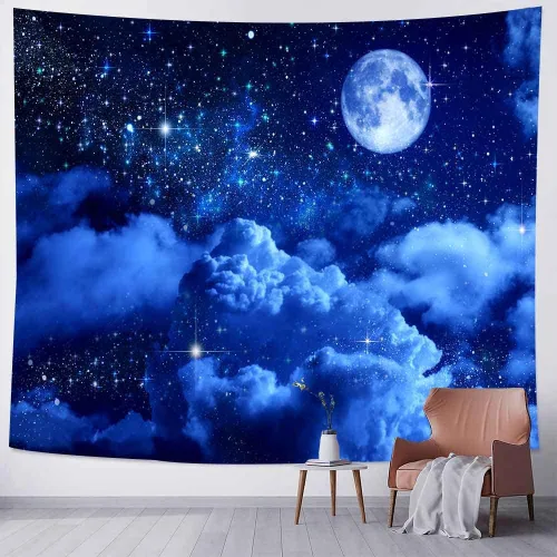 Miniatura 9 de Aidatain Tapiz de luna azul cielo nocturno nube creciente tapiz grande de 80 pulgadas 60 pulgadas 60 pulgadas de tela de franela temática de luz