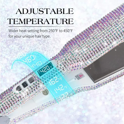 Miniatura 3 de Alisador de cabello con diamantes (480 ℉), plancha plana profesional de titanio, plancha plana de 1.75 pulgadas de ancho para cabello grueso, regalo