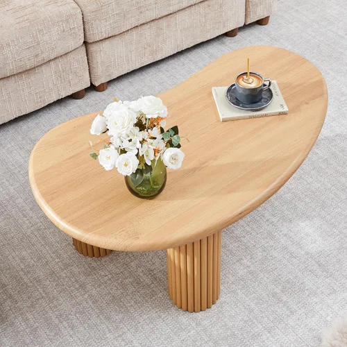 Miniatura 3 de Mesa de centro acanalada, mesas de centro de granja de 39 pulgadas para sala de estar, mesa central de madera baja, mesa de té pequeña con base