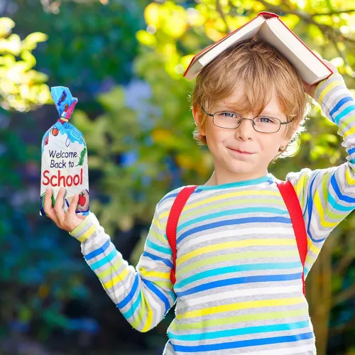Miniatura 6 de Bolsas de regalo de regreso a clases con lazos giratorios, 100 unidades para el primer día de escuela, aula, fiesta, bolsas de dulces para niños
