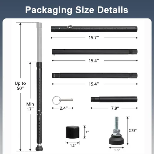 Miniatura 7 de DIIG Barra de seguridad para puerta corredera, 17.7-50.5 pulgadas, barra de bloqueo de puerta de patio ajustable resistente con puntas de goma, Negro