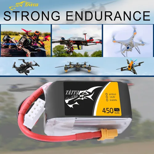 Miniatura 5 de TATTU Batería LiPo de 14.8V 450mAh 75C 4S con enchufe XT30 para multirotor FPV 150