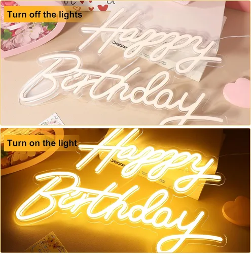 Miniatura 7 de SEWACC Letrero de luz de neón de feliz cumpleaños, alimentado por USB, para decoración de pared, hogar, dormitorio, fiestas de cumpleaños