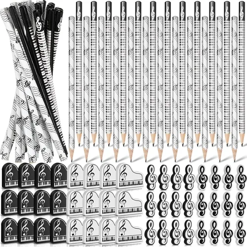 96 lápices de música, lápices de notas musicales y borradores, regalos de recital de piano, borradores de teclado de piano de madera, recuerdos de