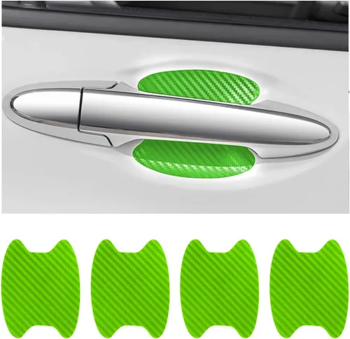 Blilo 4 calcomanías protectoras universales de fibra de carbono para manijas de puerta, verde, textura de fibra de carbono, antiarañazos, fácil de