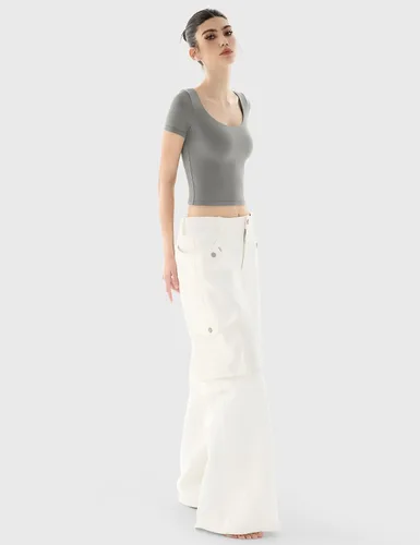 Miniatura 6 de PUMIEY Camiseta de manga corta con cuello redondo para mujer, ajustada, sexy, colección Smoke Cloud
