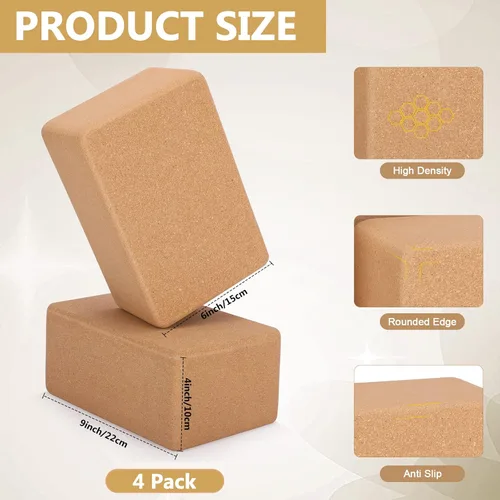 Miniatura 3 de Leitee Bloques de corcho para yoga de 9 x 6 x 4 pulgadas, ladrillo de corcho para yoga, equipo de apoyo antideslizante, ladrillos de alta densidad