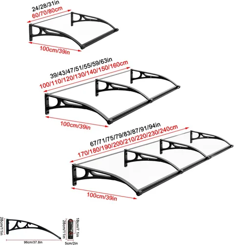 Miniatura 4 de Toldo curvado para ventana de puerta, toldo arqueado para puerta delantera, toldo de puerta silenciosa y autolimpiante, cubierta de policarbonato