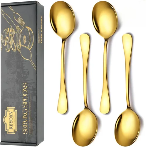 Miniatura 7 de Juego de 4 cucharas de servicio de acero inoxidable, 10 pulgadas, incluye 2 grandes, 2 ranuradas, para fiestas, cocina, bufé, catering, apto