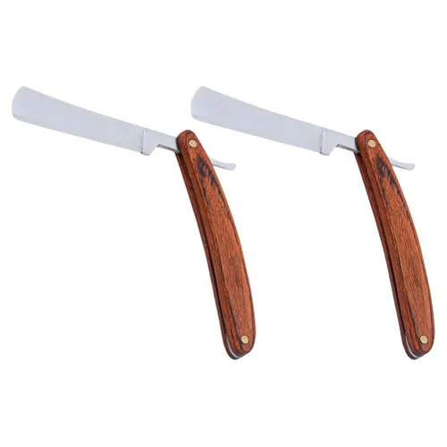 HEALLILY Maquinilla de afeitar recta vintage para hombres con mango de madera de color 7.08 pulgadas, juego de 2 maquinillas de afeitar manual para