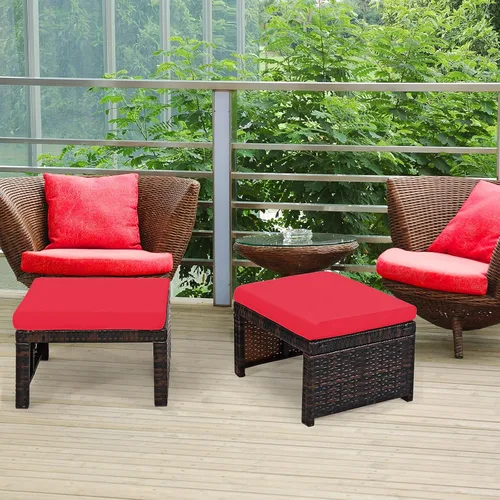 Miniatura 4 de Tangkula 2 otomanas de ratán para patio, reposapiés para todo tipo de clima, asiento para exteriores con cojín suave, cremallera oculta, esponja