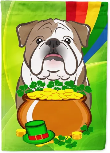 Miniatura 124 de Caroline's Treasures BB1963GF Bandera de Bulldog Inglés para el Día de San Patricio para el jardín, bandera decorativa para patio exterior, patio