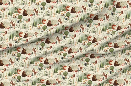 Miniatura 4 de Spoonflower Tela - Animales del bosque del bosque a gran escala búho pino zorro oso ciervo neutro impreso en tela de gasa Fat Quarter - Costura
