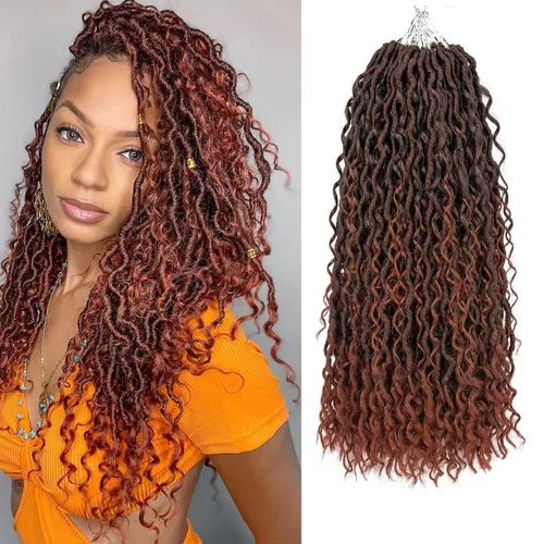 Copper Goddess Faux Locs Cabello de Ganchillo con Puntas Rizadas, 7 Paquetes de 14 Pulgadas Boho Goddess Locs Cabello de Ganchillo, Cabello de