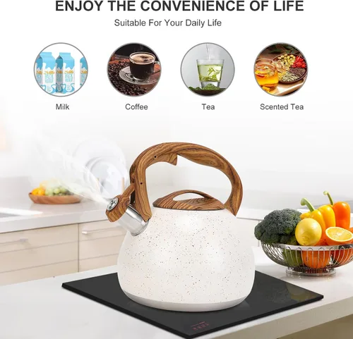Miniatura 7 de Tetera, Vegoran Tetera Silbante de 100 OZ / 3 Litros, Teteras para Estufa de Acero Inoxidable Grado Alimenticio con Mango Plegable