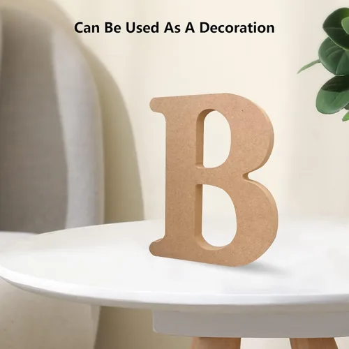 Miniatura 6 de Letras de madera 3D de 4 pulgadas, letras mayúsculas del alfabeto de madera natural, alfabeto de madera sin terminar para tablero de letras