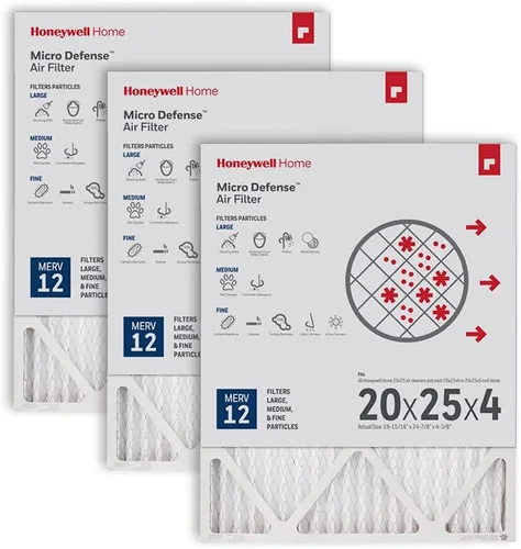 Honeywell Home 20x25x4 MERV 12, filtro de aire para caldera de aire acondicionado, paquete de 3 (CF200A1016-3PKAM) (Dimensiones reales: 19.9 x 24.9