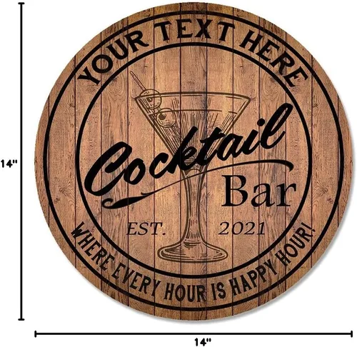 Miniatura 8 de Letrero de bar de cóctel personalizado de 10 pulgadas, 14 pulgadas, 18 pulgadas, letrero redondo de madera, accesorios de bar para el hogar