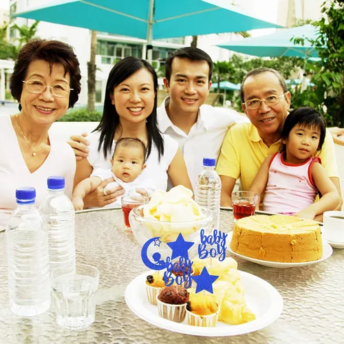 Miniatura 6 de 24 piezas de adornos para cupcakes para bebé niño con purpurina luna, estrella, baby shower, revelación de género, cupcakes para celebrar cumpleaños