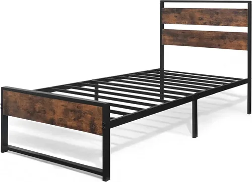 Miniatura 7 de CAPHAUS Base de cama de metal con cabecera y estribo de madera, plataforma de metal con marco de acero de primera calidad, base de colchón, sin