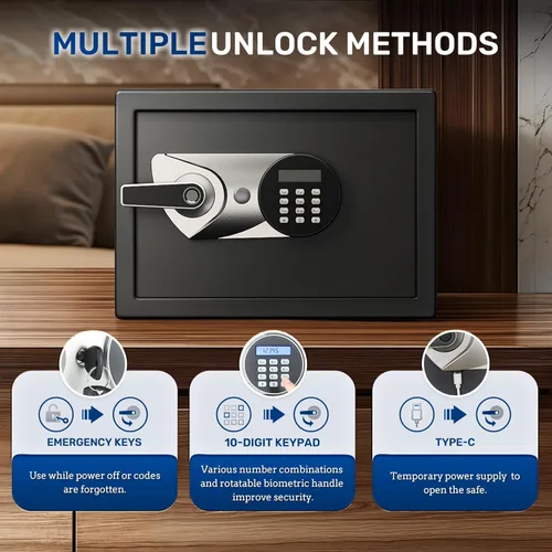 Miniatura 3 de BlackSmith Caja de Seguridad para el Hogar 1.2 Pies Cúbicos Caja de Seguridad Biométrica para Pistolas con Acceso Rápido a Huellas Dactilares, Caja