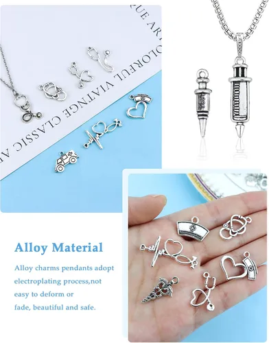 Miniatura 4 de JIALEEY 72 dijes médicos para enfermeras, jeringas mixtas, jeringa, gorro, para enfermera, graduación, bricolaje, para collares, pulseras, joyería