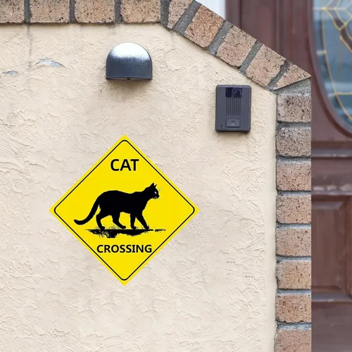 Miniatura 6 de Cartel de cruce de gato, letrero de gato para Nene Crossing paquete de 2 piezas de letrero de cruce de gato para decoración de pared de garaje retro