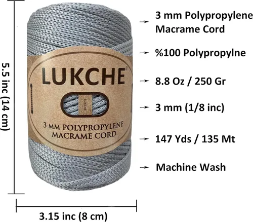 Miniatura 3 de Cuerda de macramé premium de poliéster de 3 mm (134.45 metros), (250 g) 100% cuerda de macramé de polipropileno, hilo de crochet